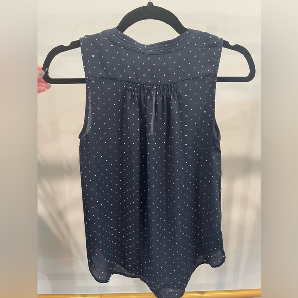 Loft navy blue star Polka dot button key hole tank top - Picture 4 of 6